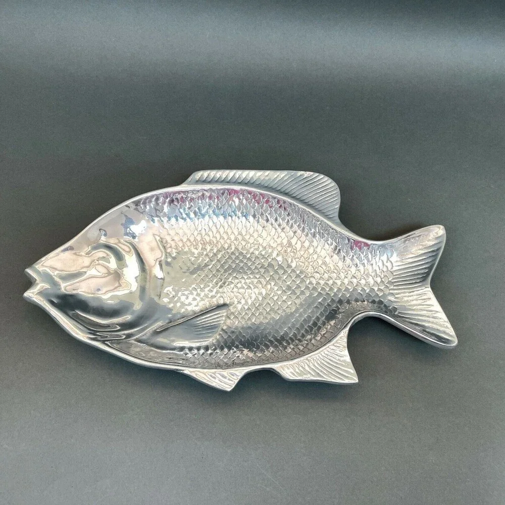 Fish Platter Silver-tone Metal Made in Mexico‎ 13 7/8